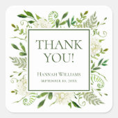 White Hydrangeas Baby Dusche Vielen Dank Quadratischer Aufkleber (Vorderseite)