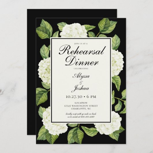 White Hydrangeas QR Code Probe Dinner Einladung (Vorne/Hinten)