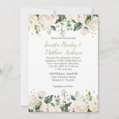 White Hydrangeas Rose Grüne Hochzeit Einladung (Vorderseite)
