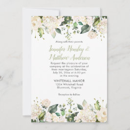White Hydrangeas Rose Grüne Hochzeit Einladung