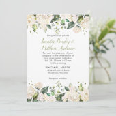 White Hydrangeas Rose Grüne Hochzeit Einladung (Stehend Vorderseite)