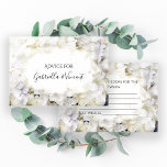 White Hydrangeas Watercolor Hochzeitsratgeber Kart Tischnummer<br><div class="desc">Lassen Sie Ihre Gäste ihre Weisheit mit dem frisch verheirateten Paar mit den eleganten White Hydrangea Blume Watercolor Wedding Advice Cards teilen. Diese eleganten, individuell gestalteten, blumengeschmückten Eheratenkarten verfügen über eine digital nahe Aquarellmalung mit Blumenfoto aus weißer Hydrangea-Blume. Perfekte Inspiration für ein sommerliches Gartengarten Party Brautparty oder Heirat Zeremonie und...</div>