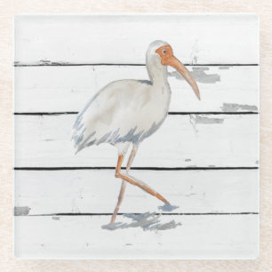 White Ibis Nautical Beach Deco Glass Untersetzer
