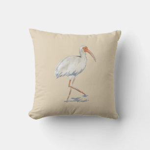 White Ibis Tropical Painting Neutral Pillow Kissen
