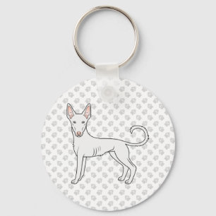 White Ibizan Hound Smooth Coat Cartoon Dog & Paws Schlüsselanhänger