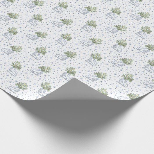 White Ice Skate Blue Snowflakes Geschenkpapier (Ecke)