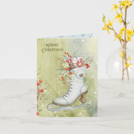 White Ice Skate Weihnachten Karte (Gelbe Blume)