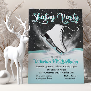 White Ice Skaten Birthday Party Snow Einladung