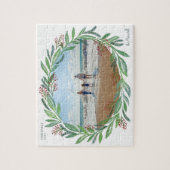 White Illustrated Leaf Wreath Foto Frame Puzzle (Vertikal)