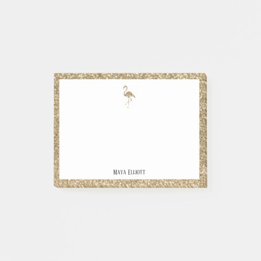 White & Imitate Gold Glitzer Flamingo, Grenze mit  Post-it Klebezettel (Vorderseite)