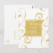 White & Imitate Goldener Blumenwirl Hochzeitsfeier Postkarte (Vorne/Hinten)