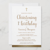 White Imitats Gold Cross Christening & 1. Geburtst Einladung (Vorderseite)