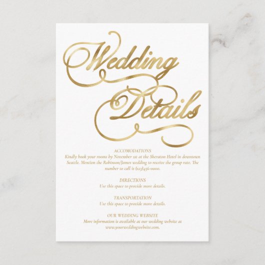 White & Imitats Gold Foil Calligrafy Formal Weddin Begleitkarte (Vorderseite)