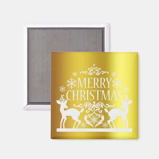 White Imitats Gold Frohe Weihnachtsmagnet Magnet (Vorderseite/Rückseite)