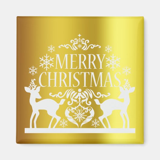 White Imitats Gold Frohe Weihnachtsmagnet Magnet (Vorne)