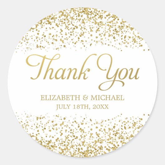 White Imitats Gold Glitzer Gastgeschenk Hochzeit V Runder Aufkleber (Vorderseite)