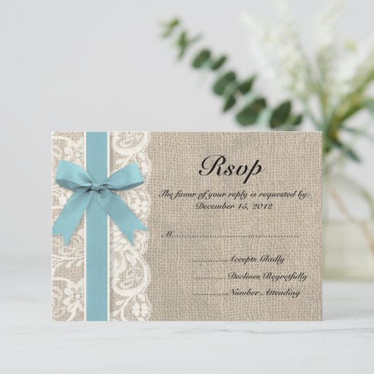 White Imitats Lace and Burlap UAWG - Glacier RSVP Karte (Stehend Vorderseite)