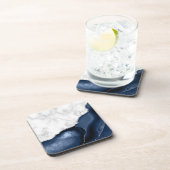 White Imitats Marmornavy Blue Agate Silver Glitzer Getränkeuntersetzer (Rechte Seite)