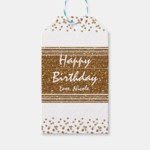 White Imitats Pinsel Gold Glitzer Glamour Geschenk Geschenkanhänger