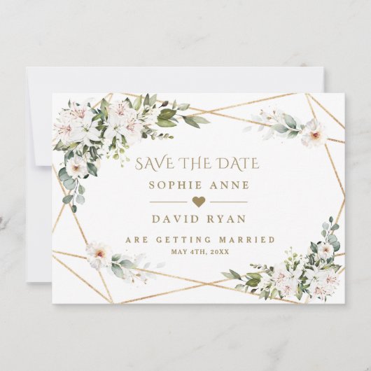 White Imperial Lilies Rose Save The Date (Vorderseite)