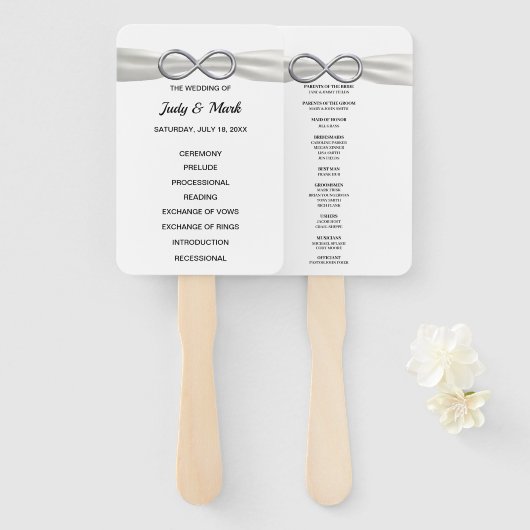 White Infinity Wedding Program Fans Fächer (Vorne und Hinten)