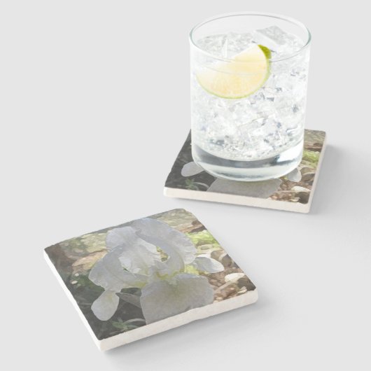 White Iris Stone Untersetzer (Seitenansicht)