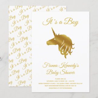 White It is a Boy Unicorn Baby Shower Einladung