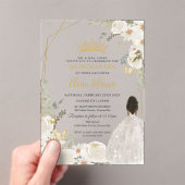 White Ivory Floral Brown Princess Gold Quinceanera Acryleinladungen (Insitu (Handheld))