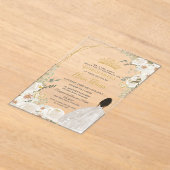 White Ivory Floral Brown Princess Gold Quinceanera Acryleinladungen (Ablage )