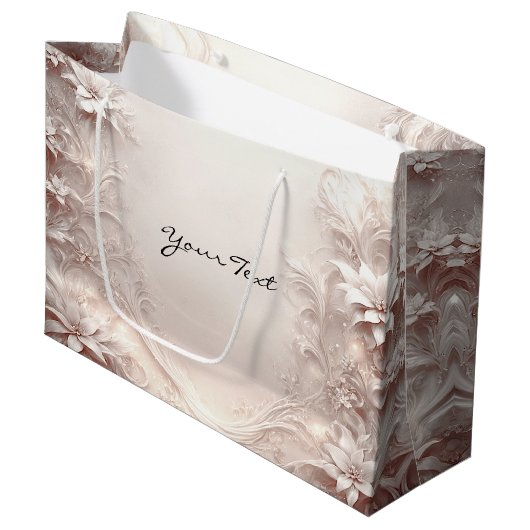 White Ivory Floral Geschenktasche Große Geschenktüte (Vorderseite Schrägansicht)