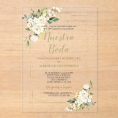White Ivory Floral Gold Nuestra Boda Calligraphy Acryleinladungen (Vorderseite)
