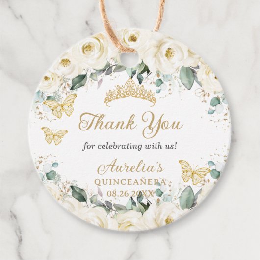 White Ivory Floral Gold Schmetterlinge Princess Ti Geschenkanhänger (Vorderseite)