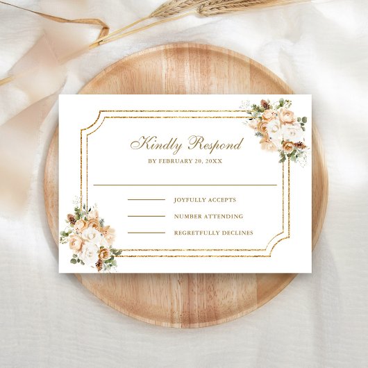 White Ivory Gold Weihnachtsblume Hochzeit RSVP Karte