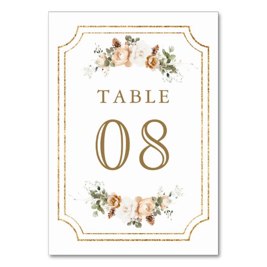 White Ivory Gold Weihnachtsblume Hochzeit Tischnummer (Vorderseite)