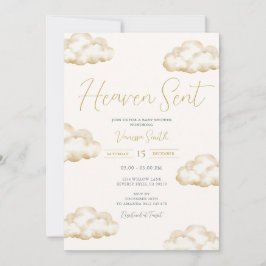 White Ivory Heaven Sent Baby Shower Party Einladung