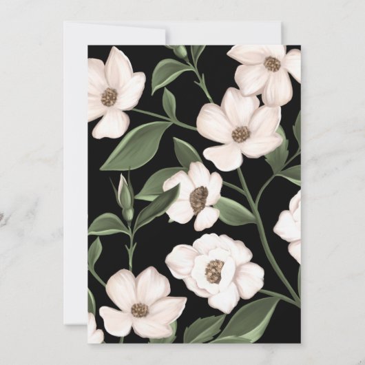 White Ivory Magnolia Aquarellfarben Blume und Blät Einladung (Rückseite)