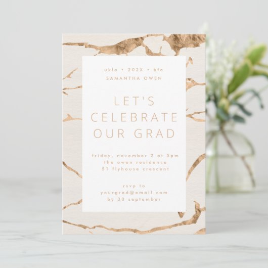 White Ivory Oasis Gold Abschluss Foto Party Einladung (Stehend Vorderseite)