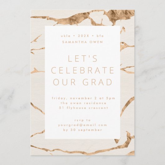 White Ivory Oasis Gold Abschluss Foto Party Einladung (Vorderseite)