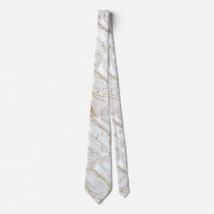 White-Ivory Silk & Ivory Champaign Pearls Kosmetik Krawatte