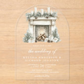 White Ivory Weihnachts Feuerplatz Arch Wedding Acryleinladungen (Vorderseite)