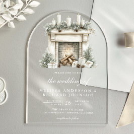 White Ivory Weihnachts Feuerplatz Arch Wedding Acryleinladungen