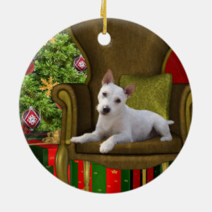 White Jack Russell Christmas Keramikornament