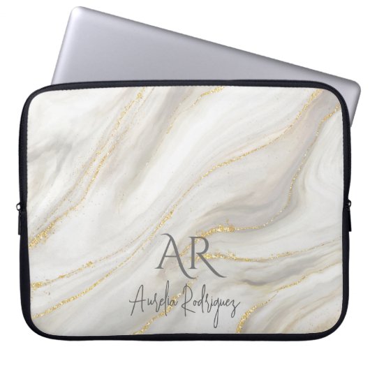 White Jade Marble Gold Glitzer individuell anpassb Laptopschutzhülle (Vorderseite)