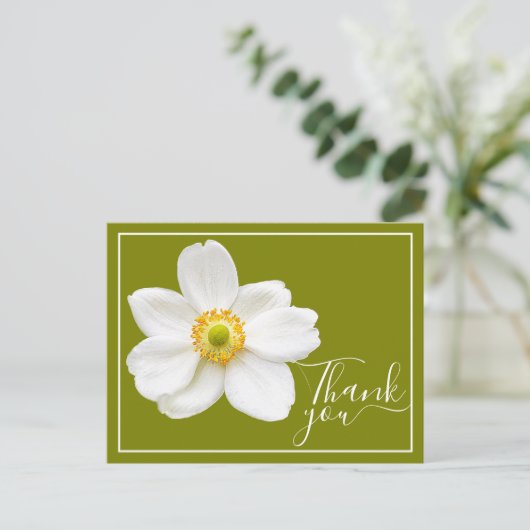 White Japanese Anemone Green Background Vielen Dan Postkarte (Stehend Vorderseite)