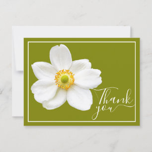 White Japanese Anemone Green Background Vielen Dan Postkarte