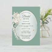 White Jasmine Floral Green Geometric Bridal Shower Einladung (Stehend Vorderseite)