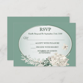 White Jasmine Floral Green Geometric Wedding Party RSVP Karte