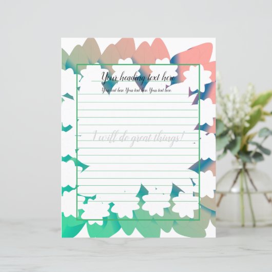 White Jasmine Floral Lined Writer Paper (Stehend Vorderseite)