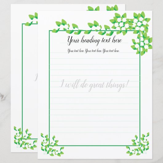 White Jasmine Floral Lined Writer Paper (Vorne/Hinten)