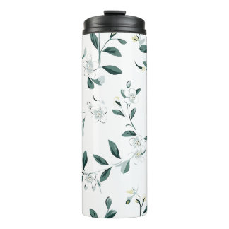 White Jasmine Pattern Thermosbecher
